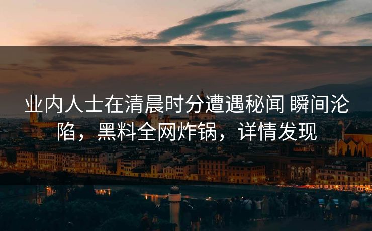 业内人士在清晨时分遭遇秘闻 瞬间沦陷，黑料全网炸锅，详情发现